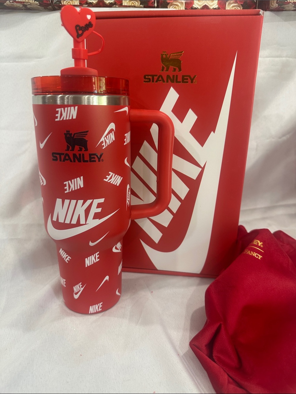 Custom Wrap 40 oz Stanley Quencher H2.0 Flowstate tumbler featuring a red Nike